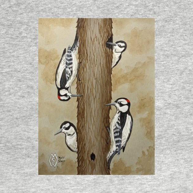 Downy woodpeckers in the forest by Matt Starr Fine Art